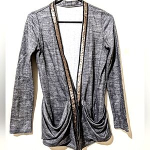 Bestie belli luxury Korean shimmer bronze micro sequin Mo hair grey cardigan xs